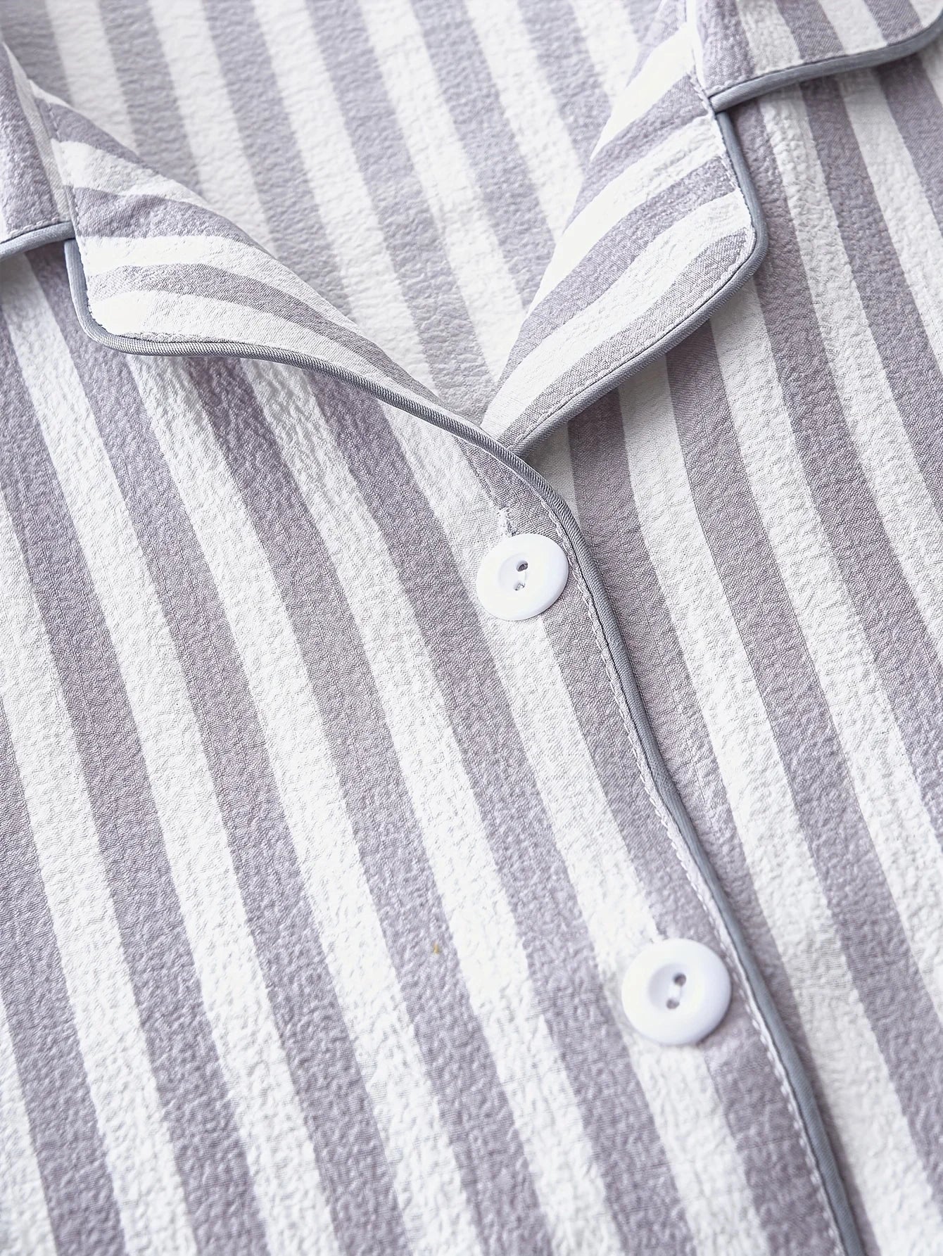 Elegant Striped Polyester Pajama Set for Women with Lapel Collar, Long Sleeve Button-Up Top, and Long Pants, Fall/Winter Woven S