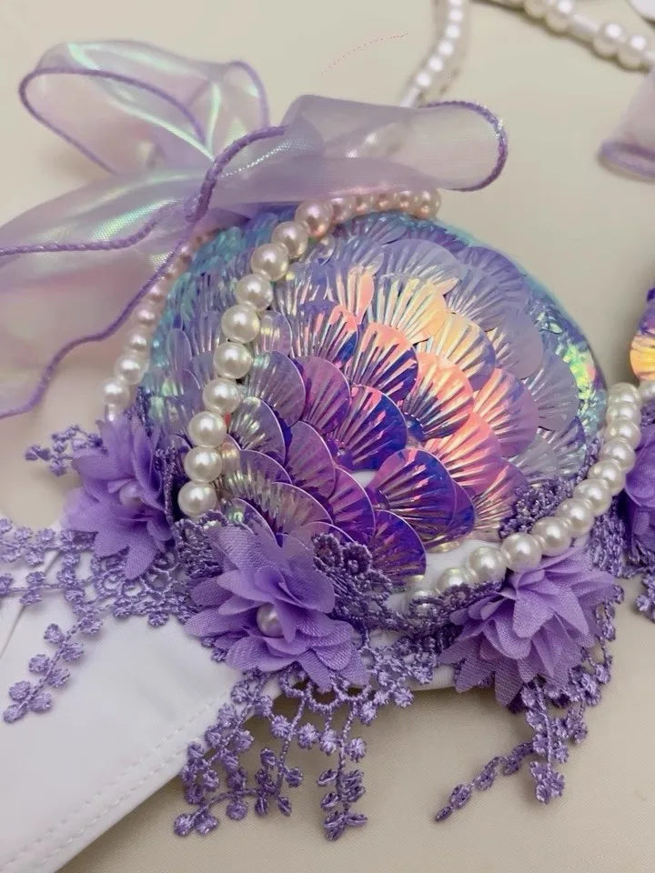 Super Beautiful Mermaid Bikini Sequin Bra Summer Swimming Free Diving Cosplay Mermaid Bra Oceanarium Bar Performance Clothing