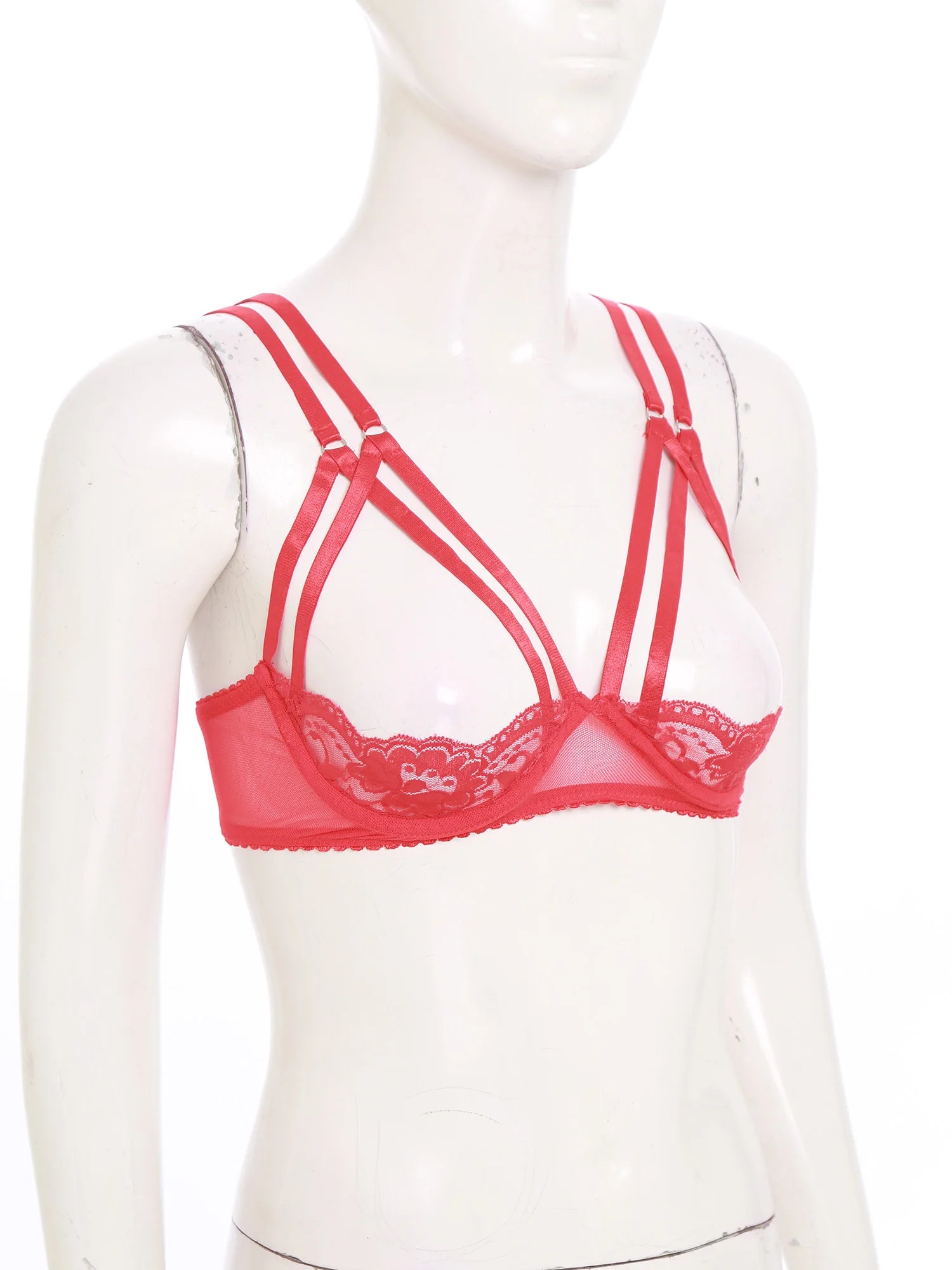 Womens Lingerie 3/4 Lace Cup Bra Push Up Balconette Tops Cupless Brassiere Underwire Open Breast Cup Exposed Nipple Bralettle