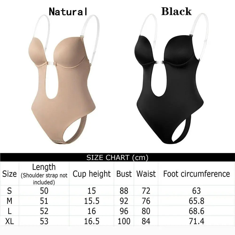 Plunge Bras Thongs Lingerie Full Body Shaper Invisible Push Up Bra U Plunge Backless Underwear Backless Dress