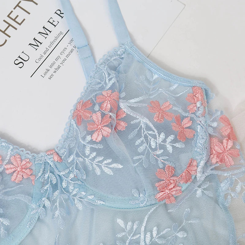 2 Pieces Sexy Lingerie Set Women Floral Bra Set Erotic Lingerie Set Female Sexy Lace Underwear Set Brief Sets