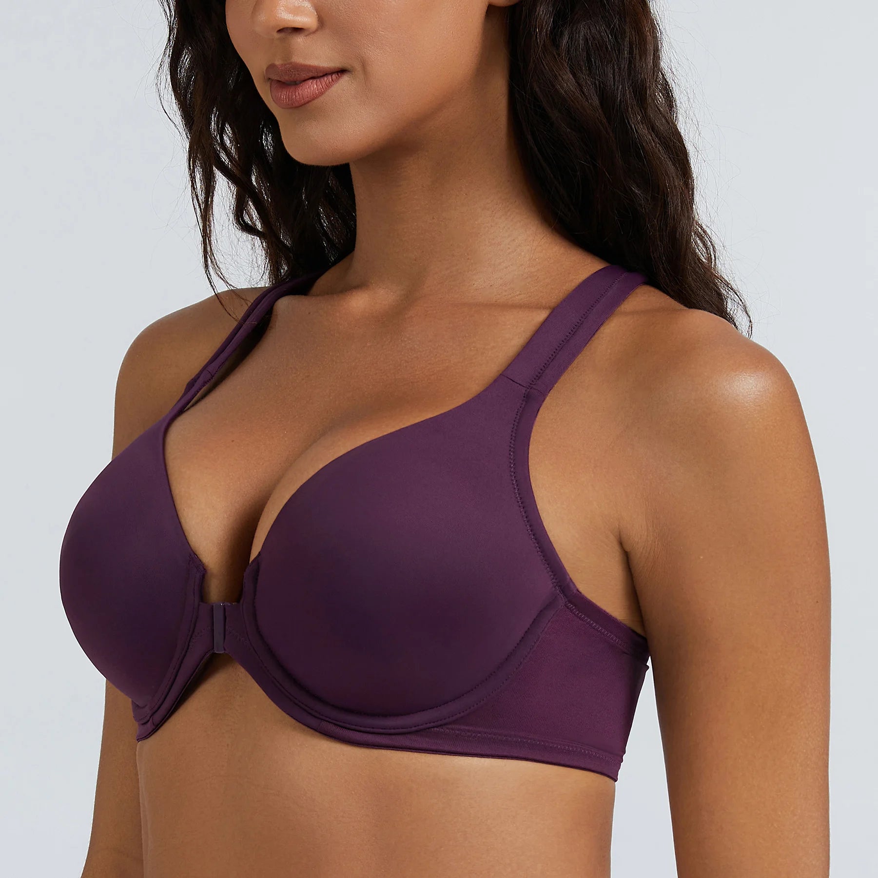 MELENECA Women's Racerback Full Coverage Front Closure Bras Plunge Unlined Seamless Underwire Bra