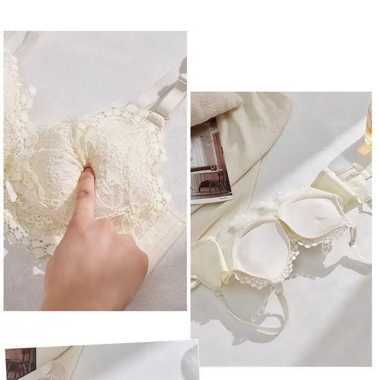 Lace Bra for Small Bust 12cm Extra Thick Push-Up Padding Wireless Support Side Coverage for Lift Shaping Anti-Sagging Comfort