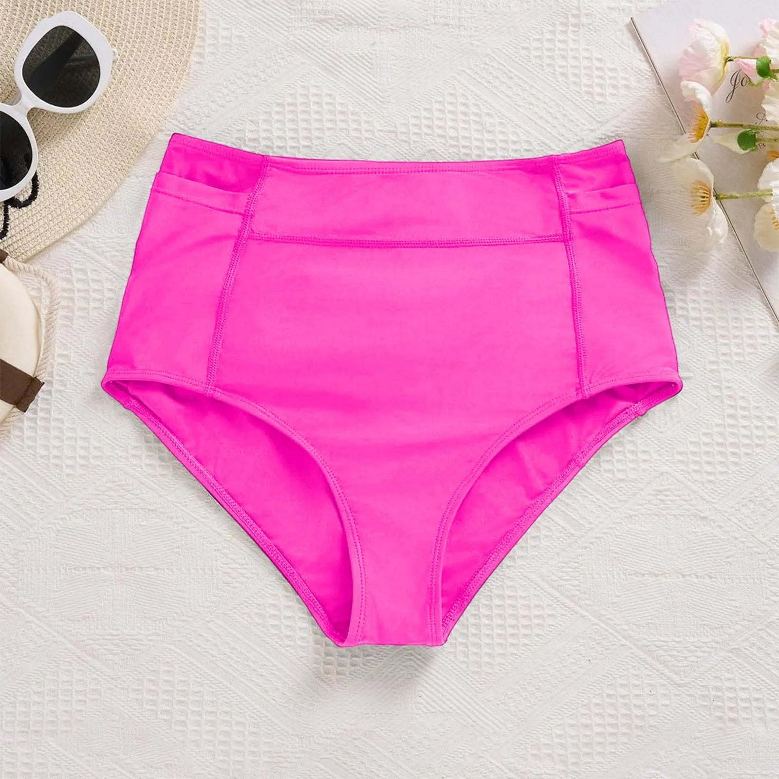 Women's High Waist Swimming Bottoms, Vintage Basic Bikini, Full Coverage Split Swimsuit Briefs, Swimming Trunk with Pockets