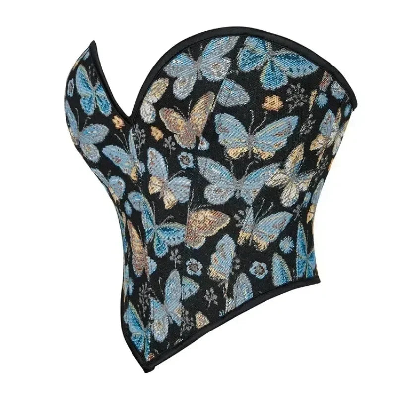 Women Sexy Overbust Corset Top, Flower Butterfly Bustier Lingerie Vintage Corselet