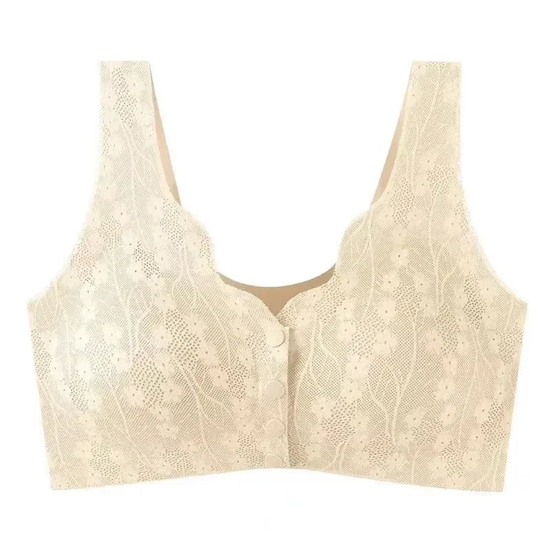 Mom's underwear, middle-aged and elderly women's bras, seamless front open button vest style, oversized summer thin new bra