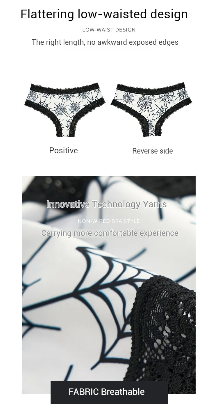 2Pc Set Lingerie Woman Sexy Underwear Lace Female Underwear Ghost Bat Butterfly Gothic Style Breathable Panties For Women