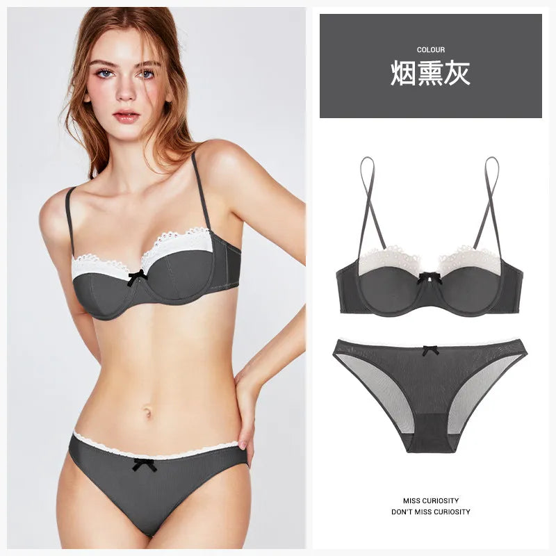 Sexy Demi Cup French Bras Women Thin Breathable Lace Minimizer Push Up Anti Side Bulge Plus Size Bralette