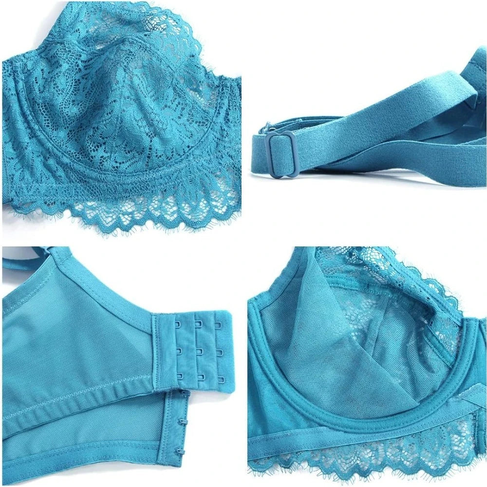 Fashionable Sexy Lace Bras Comfortable Breathable Large-sized Full Cup Without Padding Adjustable Upper Support