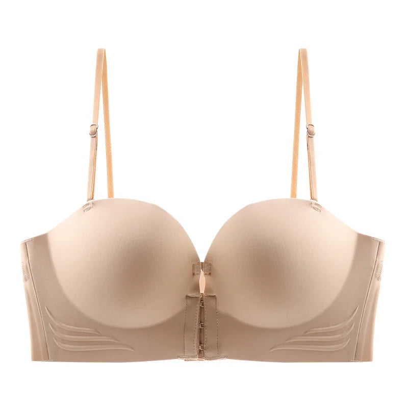 Strapless Bras Women Front Closure Seamless Brassiere Push Up Thick Underwear Adjustable Female Soft Solid Invisible Lingerie