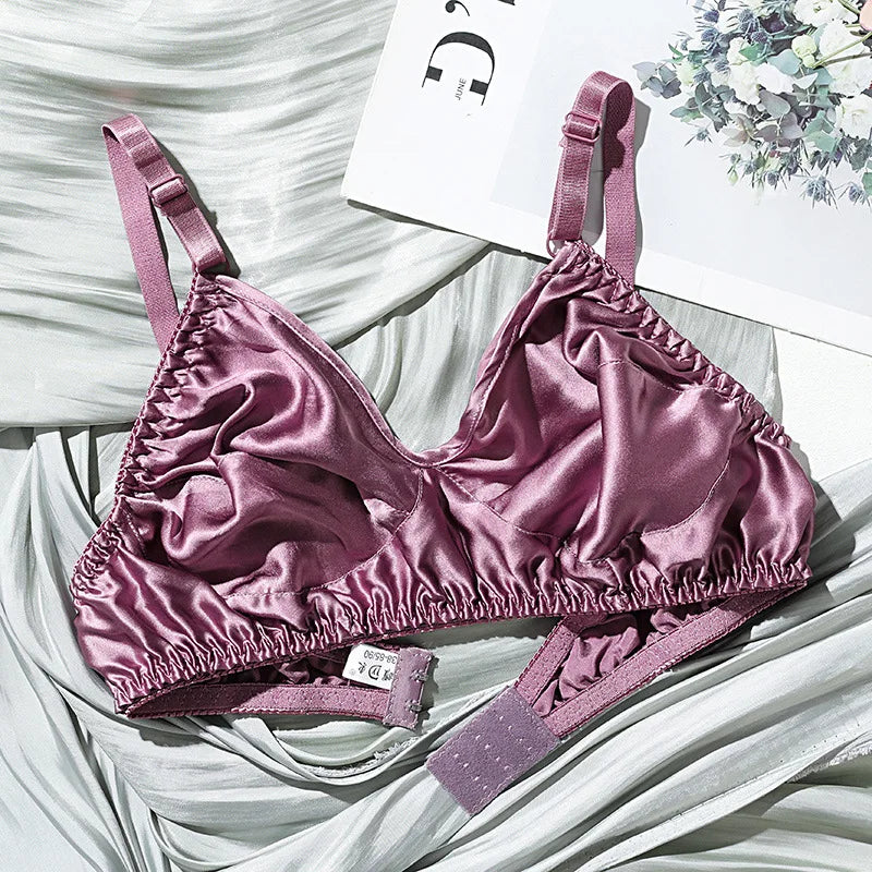 Double-layer Silk Bra Without Underwire, Big Breast, Lightweight Full Coverage Non Padded Brassiere Minimizer Underwear Women