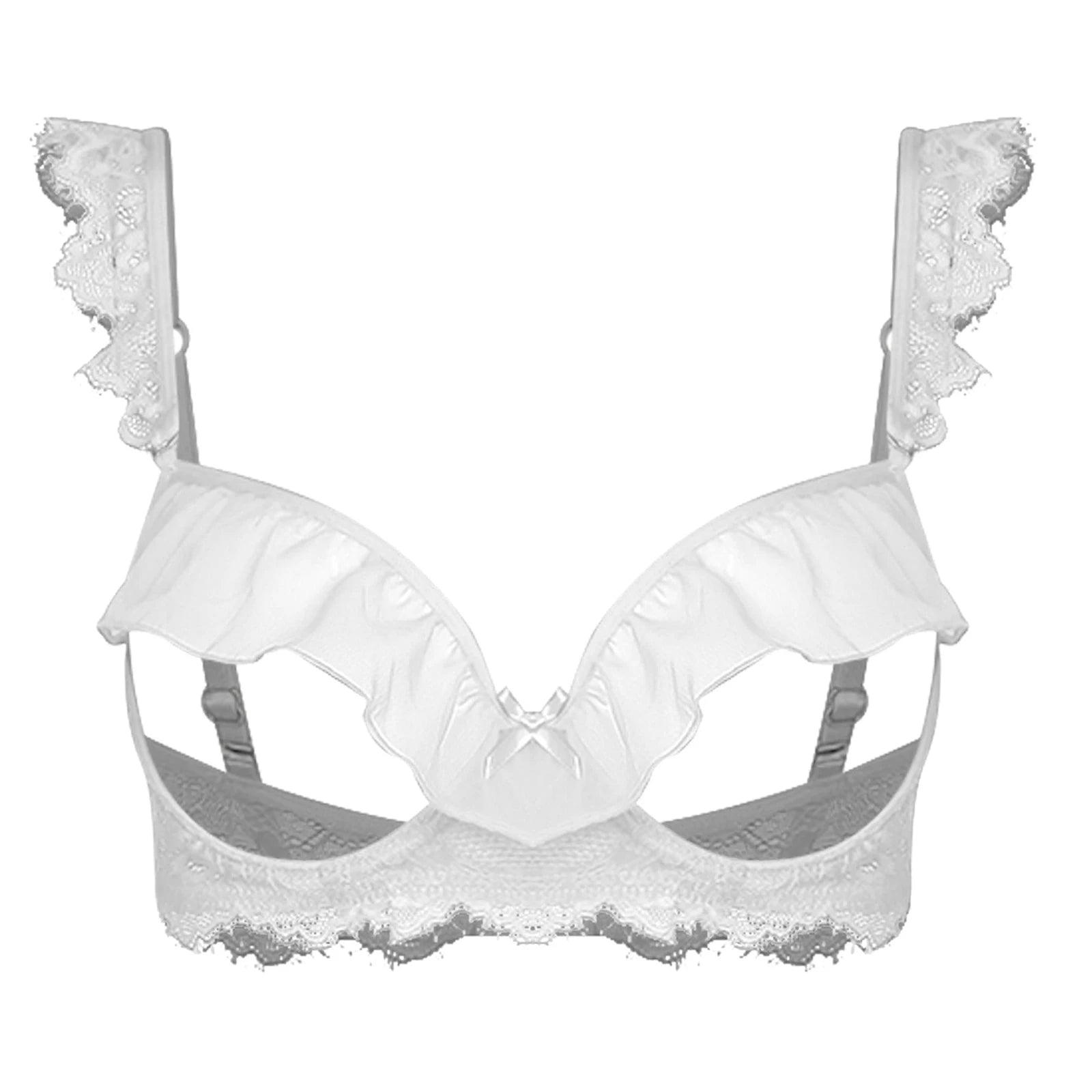 Sexy Womens Bare Breast Expose Nipples Bra Top Lingerie Cupless Ruffled Trim Push-up Underwire Eyelash Lace Balconette Bralette