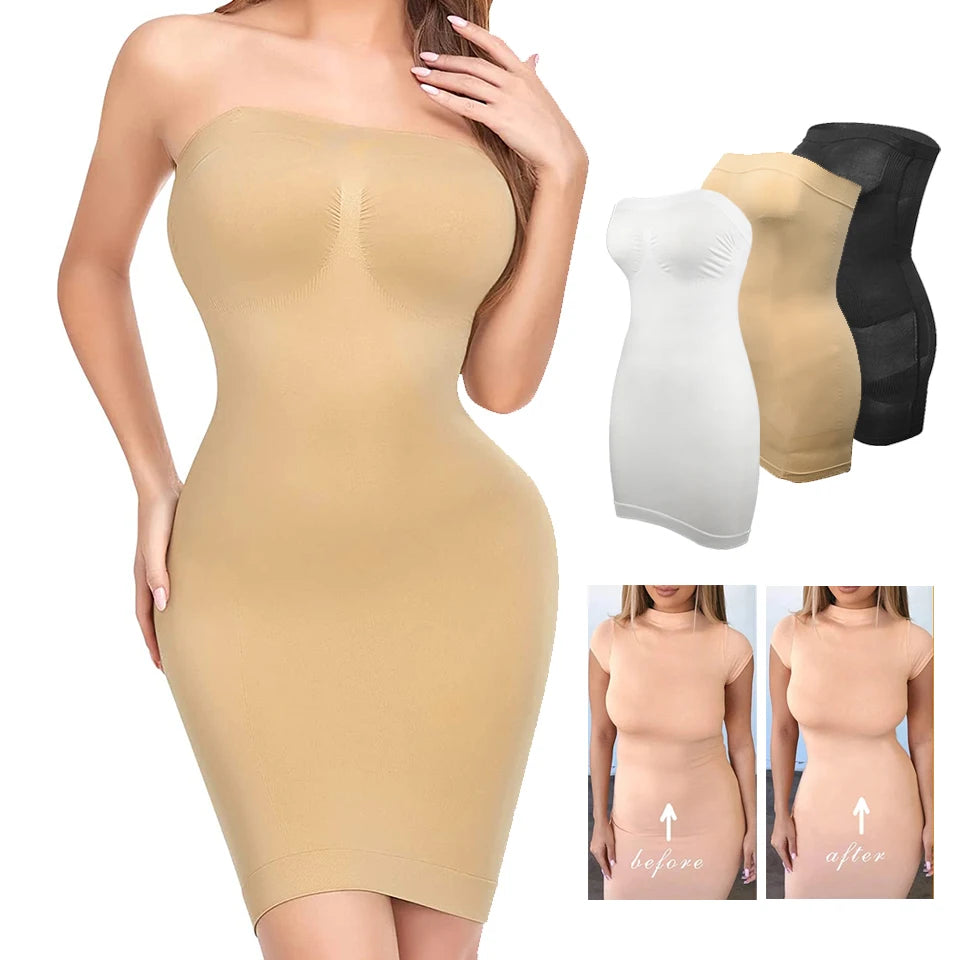 Strapless Shapewear Slip for Women Under Dress Full Slips Dress Tummy Control Camisole Body Shaper Sexy Corset Sliming Underwear