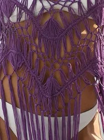 Beach Cover Ups for Swimwear Women Sexy Hand Hook Hollow Out Sunscreen Shirt with Long Tassel Beach Cover