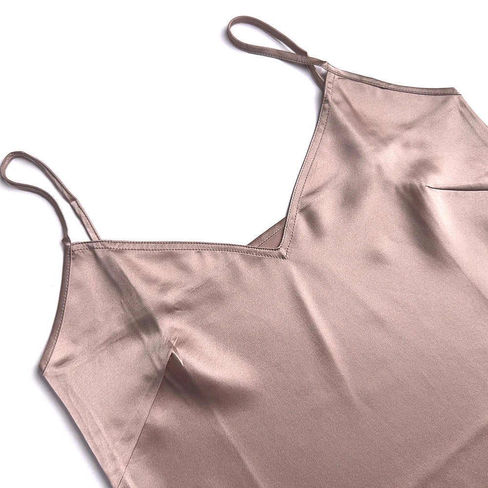 Women's Lingerie Chemise Slip Nightgown 100% Real 19 Momme Mulberry Silk Sleepwear V Neck Spaghetti Strap Dress S-4XL