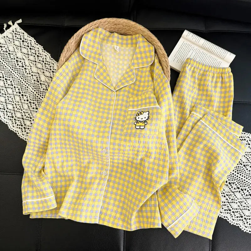 Women's Long-Sleeved Trousers Pajama Set Fashionable Women's Spring and Autumn New Home Wear Girl's Soft Cardigan Two-Piece Set