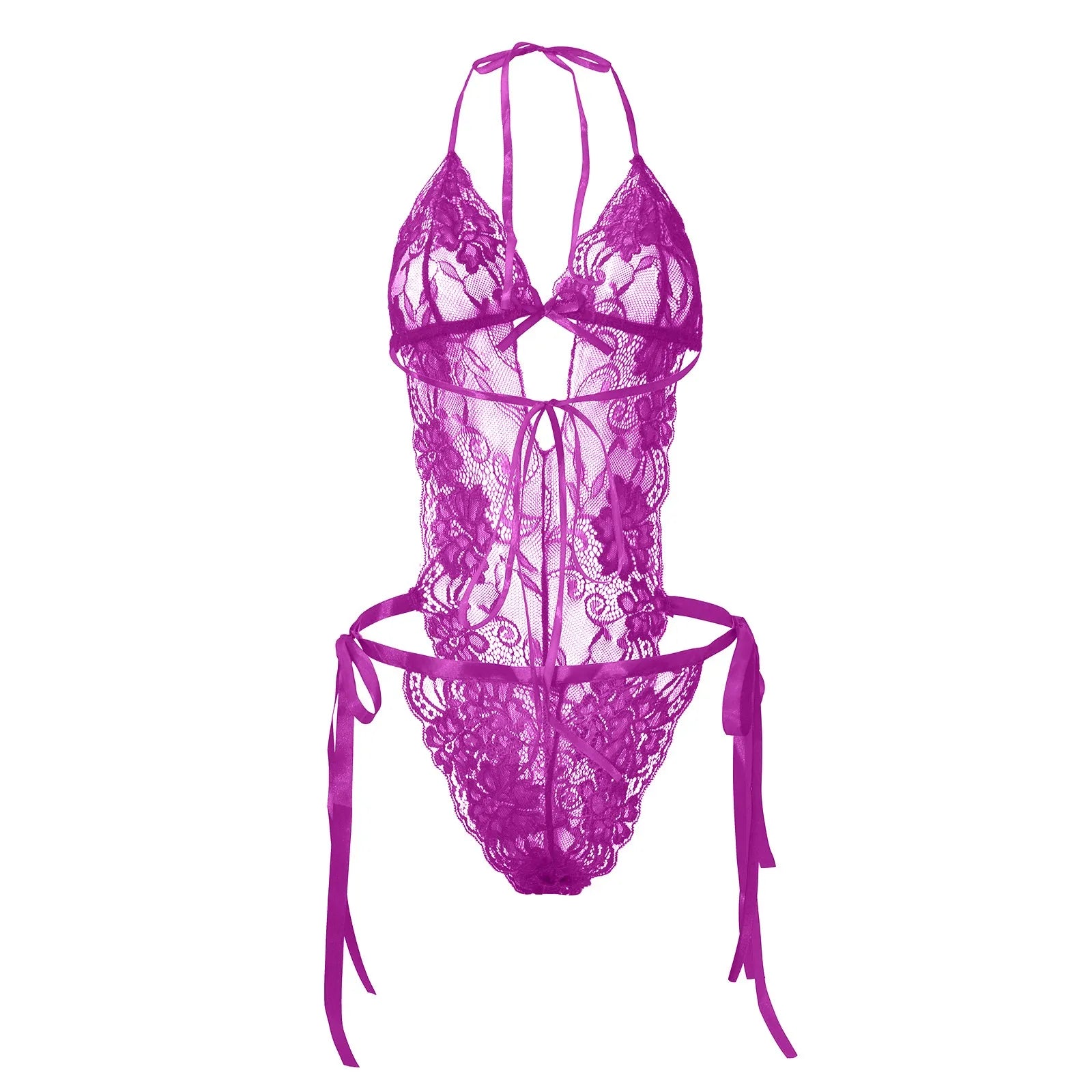 Sexy Bodysuits Women Lace Lingerie For Sexy Backless Solid Color One-Piece Bodysuit Strappy Halter Erotic Costume Teddies