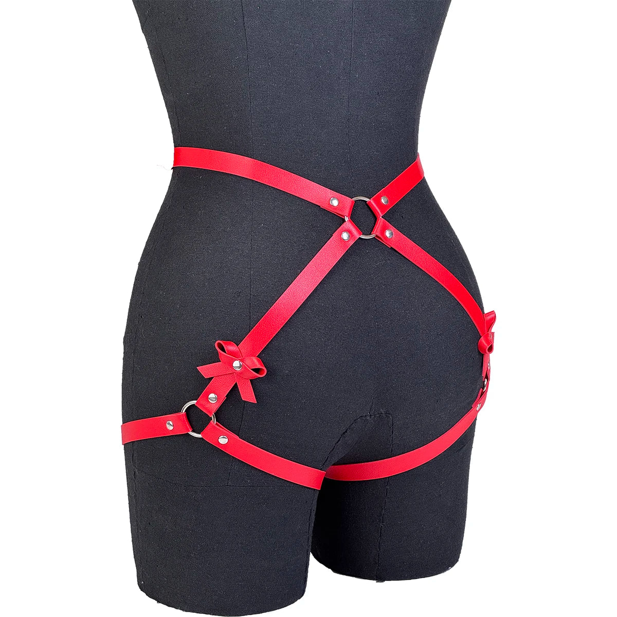 Women PU Leather Decor Harness Sexy Bow Bondage Suspender Erotic Lingerie Thigh Garter Belt Adjustable Waist Accessories