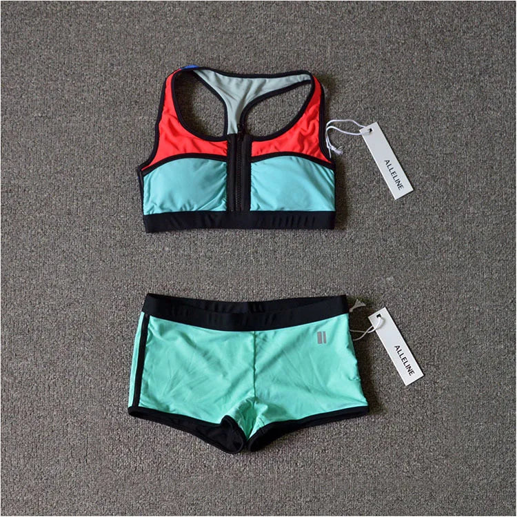 Sexy Double Layered Yoga Bikini Bottom Conservative Square Cut Swimming Suit Women's Beachwear Slimming Design Sport Fitness