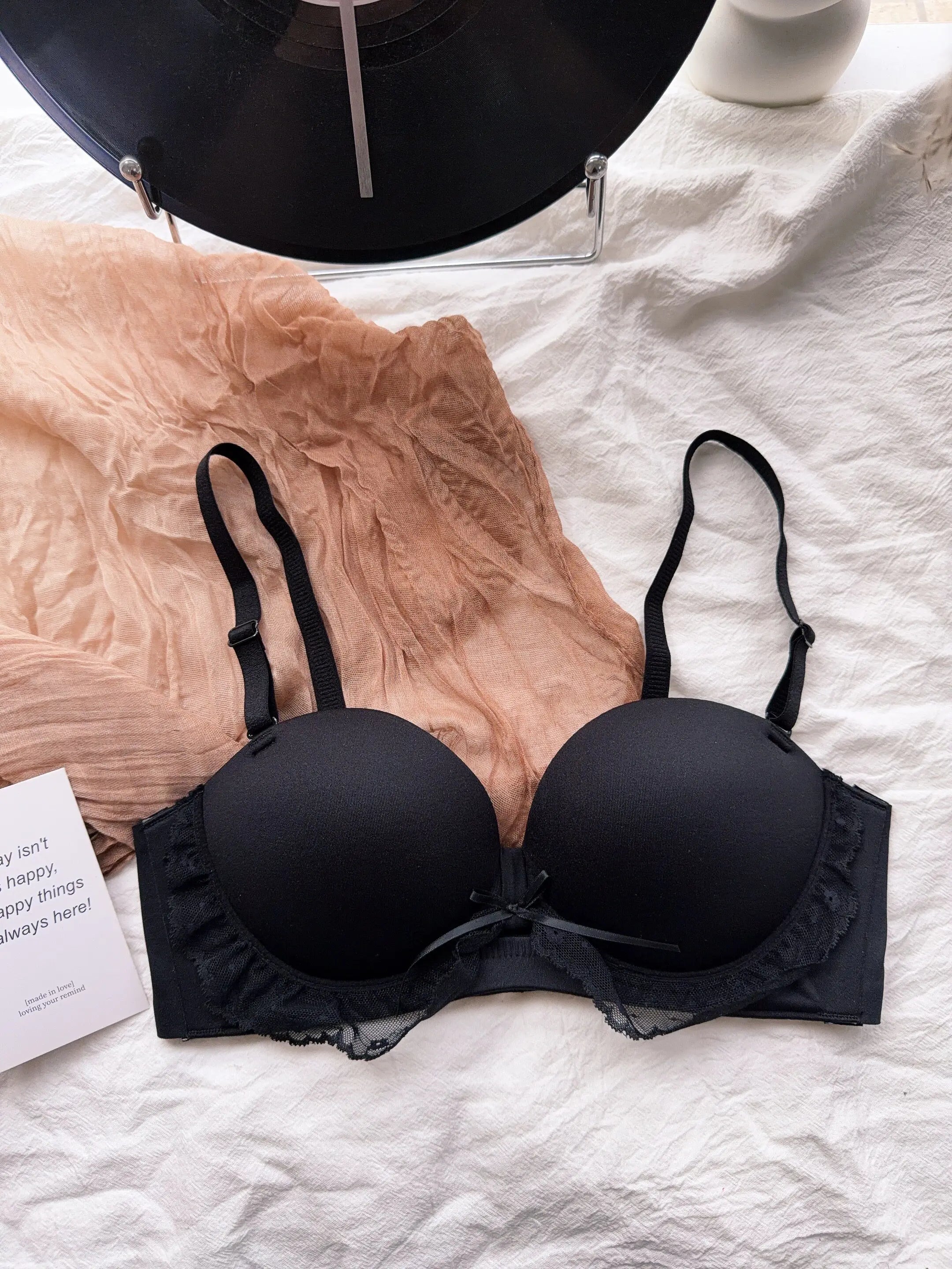 YEMOMO Red Half-Cup Lace Bra Set for Small Chests Adjustable Support Anti-Sagging Push Up Sexy Lingerie Set Women Birthday Gift