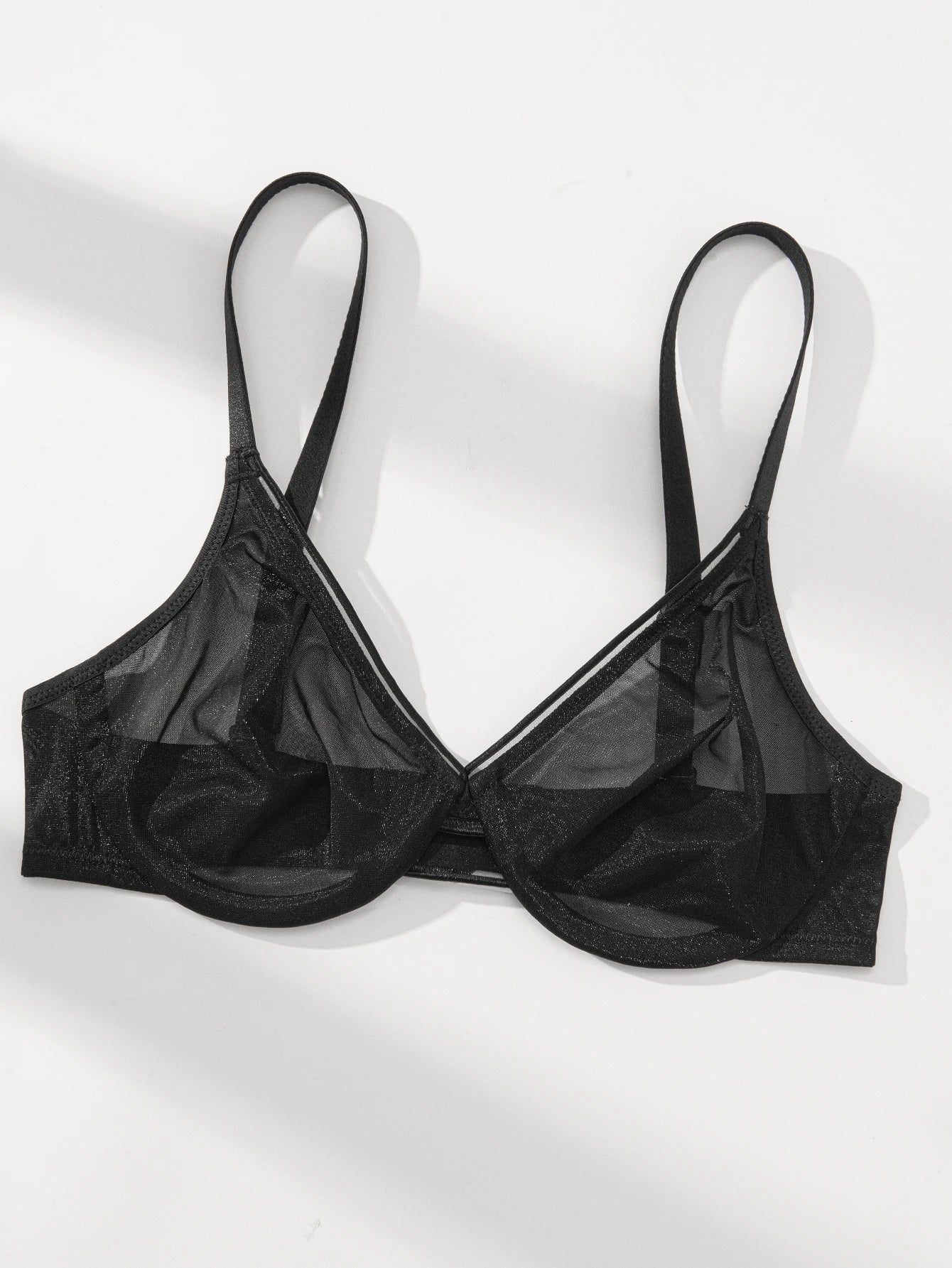 Wingslove Women's Sexy Mesh Sheer Transparent Bra Demi Underwire Lingerie See-through Flattering Underwear black/Champagne/pink