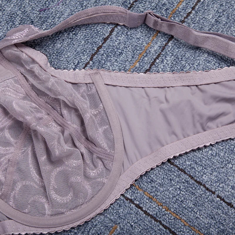 Breathable Minimizer Bra for Women Full Coverage Non Padded Underwire Female Lace Floral Embroidery Lingerie 36 38 40 42 B C D