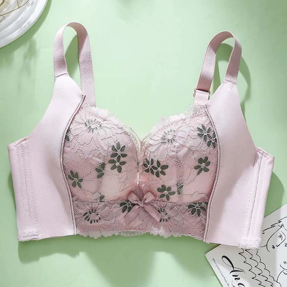 Gathered Breasts Wireless Deep V Bra Shockproof Close-fitting Brassiere for Women Anti-sagging Lingerie Seamless Lace Bras Girls