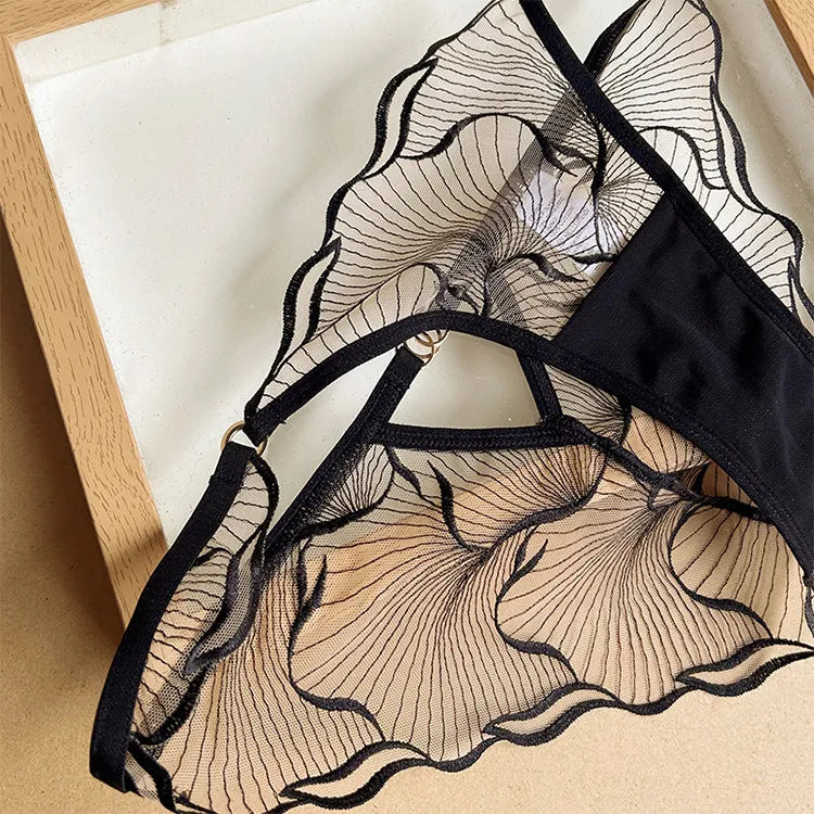 Erotic Lingerie Sets Sheer Transparent Lace Bras for Women Sexy Embroidery Push Up Bra and Thong Matching Set  Underwear Women