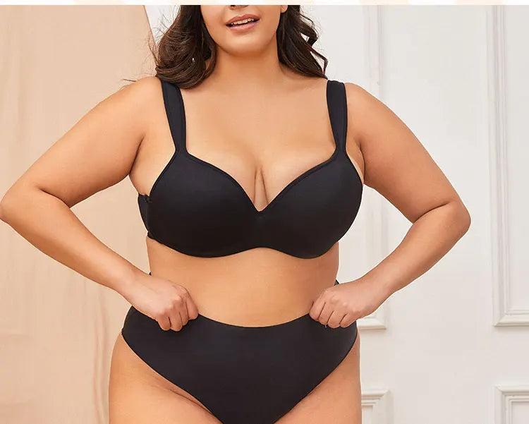 FINETOO Sexy Women Plus Size Underwire Full Coverage Unlined Seamless Bra Wide Straps Wireless Bras for Women Push Up Brassiere