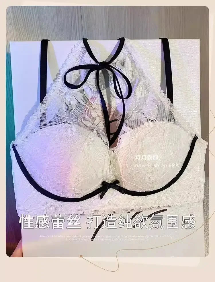 French lace halter bra for women, a sexy and beautiful back bra without a steel ring, breathable