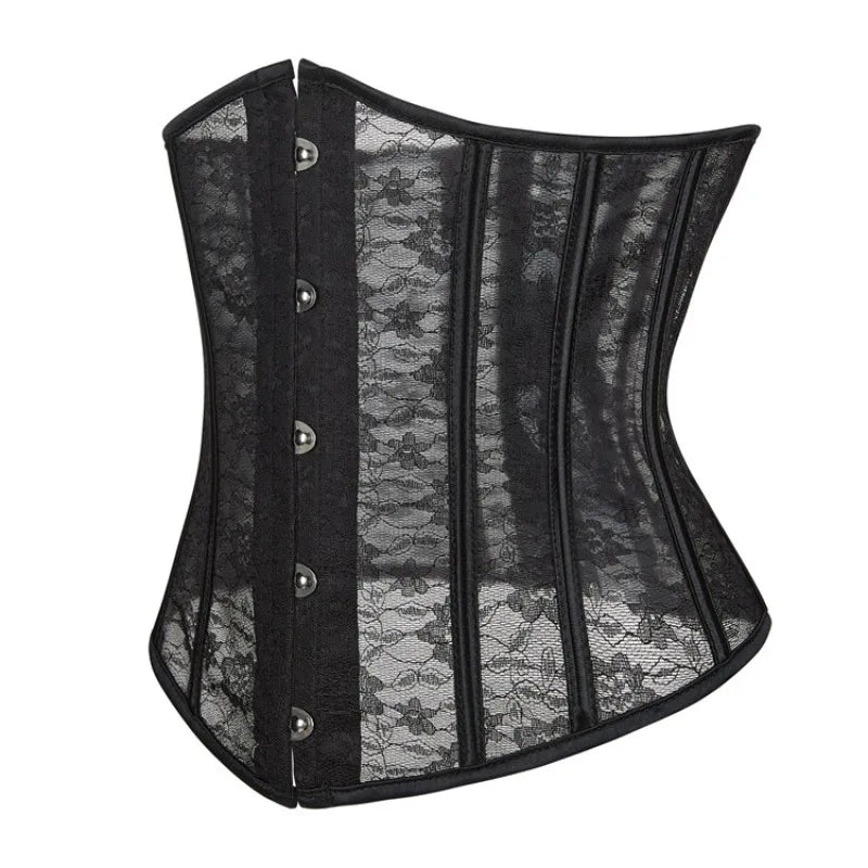 Corset Underbust Top Sexy Transparent Mesh Lace Women Lingerie Vintage Shape Body Waist Cincher Bustier White Black