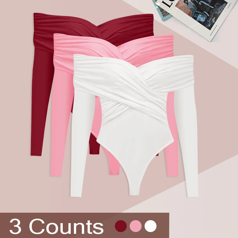 Sexy Women New three piece set Bodysuits Spring Backless Corset Slim Fashion Crossed Long Sleeves Casual Elegant Female Clothing
