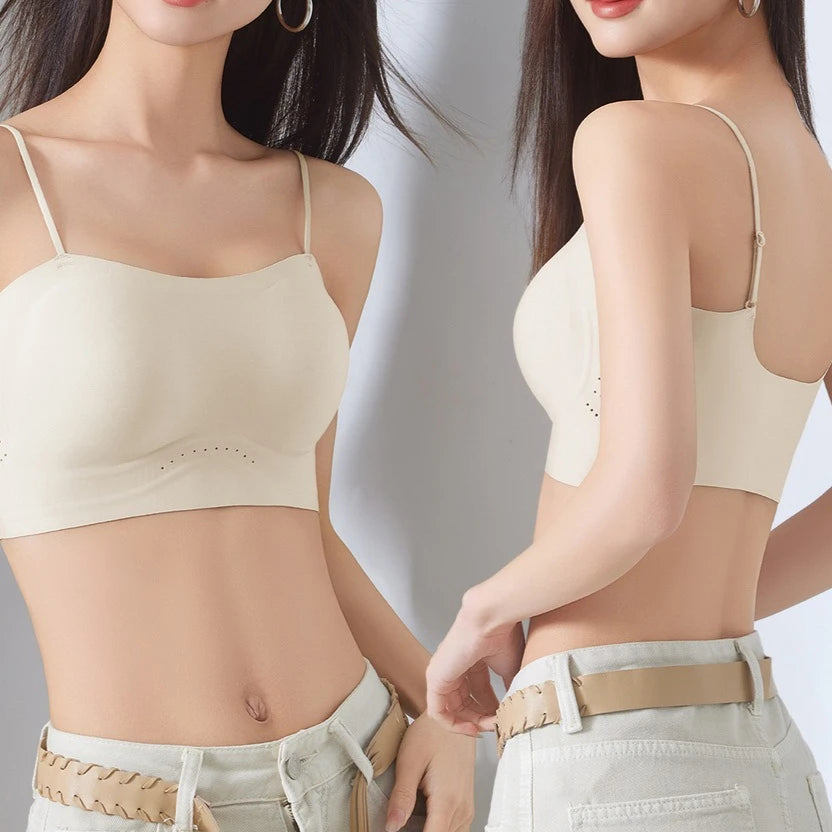 Women Push Up Bra Thin Strap Seamless Backless Bandeau Camisole Summer Padded Jelly Wire Free Comfortable Daily Bra