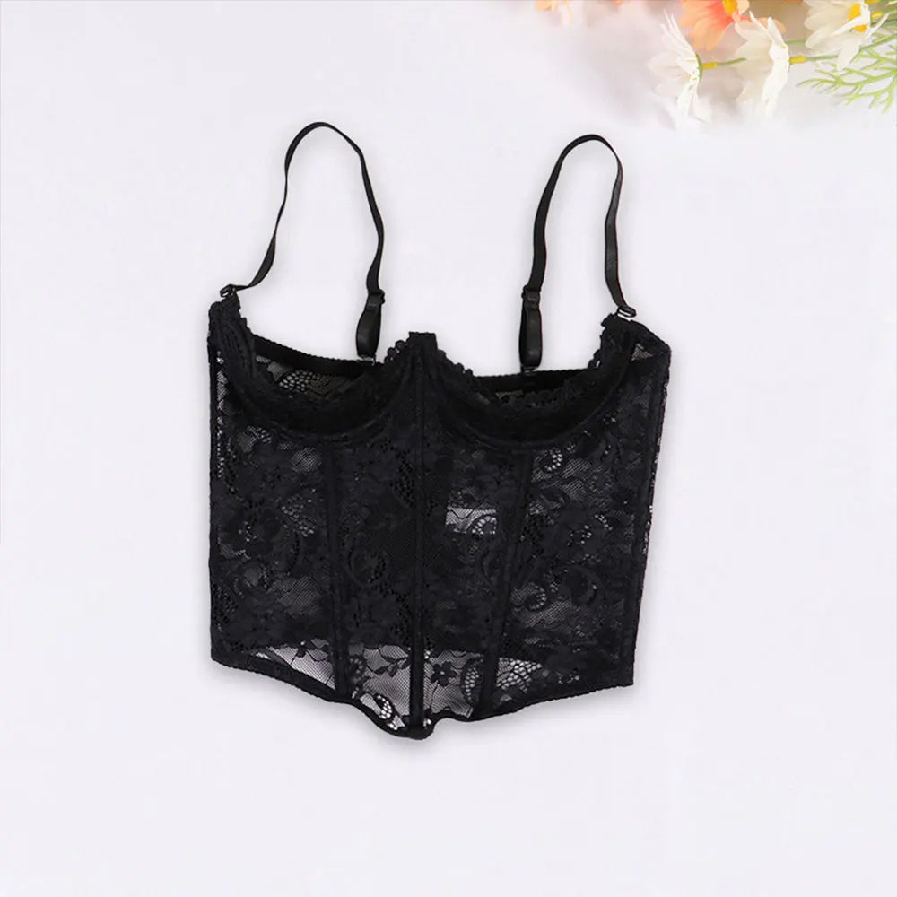 Sexy Black Lace Corset Women Corset Waist Bustier Open Crotch Body Shaper Lingerie Adjustable Belly Corsets Clothing Accessories