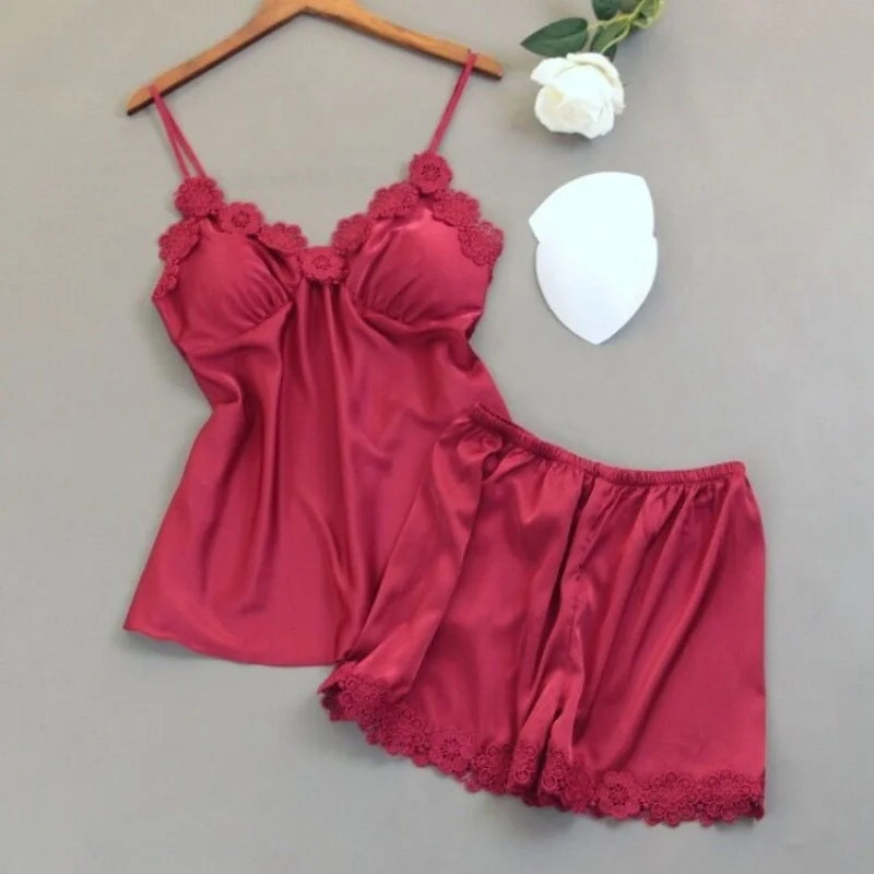 Women's Sleepwear Set Faux Silk Fabric Breathable Black Two-Piece Pajamas Comfortable Fashionable Home Clothing Soft Material