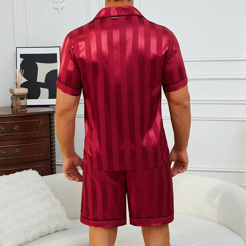 Men's Plaid Print Pajama Set Short Sleeve Lapel Top And Elastic Shorts Comfortable Perfect For Summer Sleepwear Loungewear Pjs