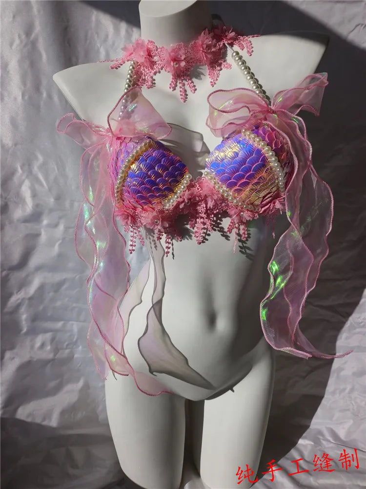 Super Beautiful Mermaid Bikini Sequin Bra Summer Swimming Free Diving Cosplay Mermaid Bra Oceanarium Bar Performance Clothing