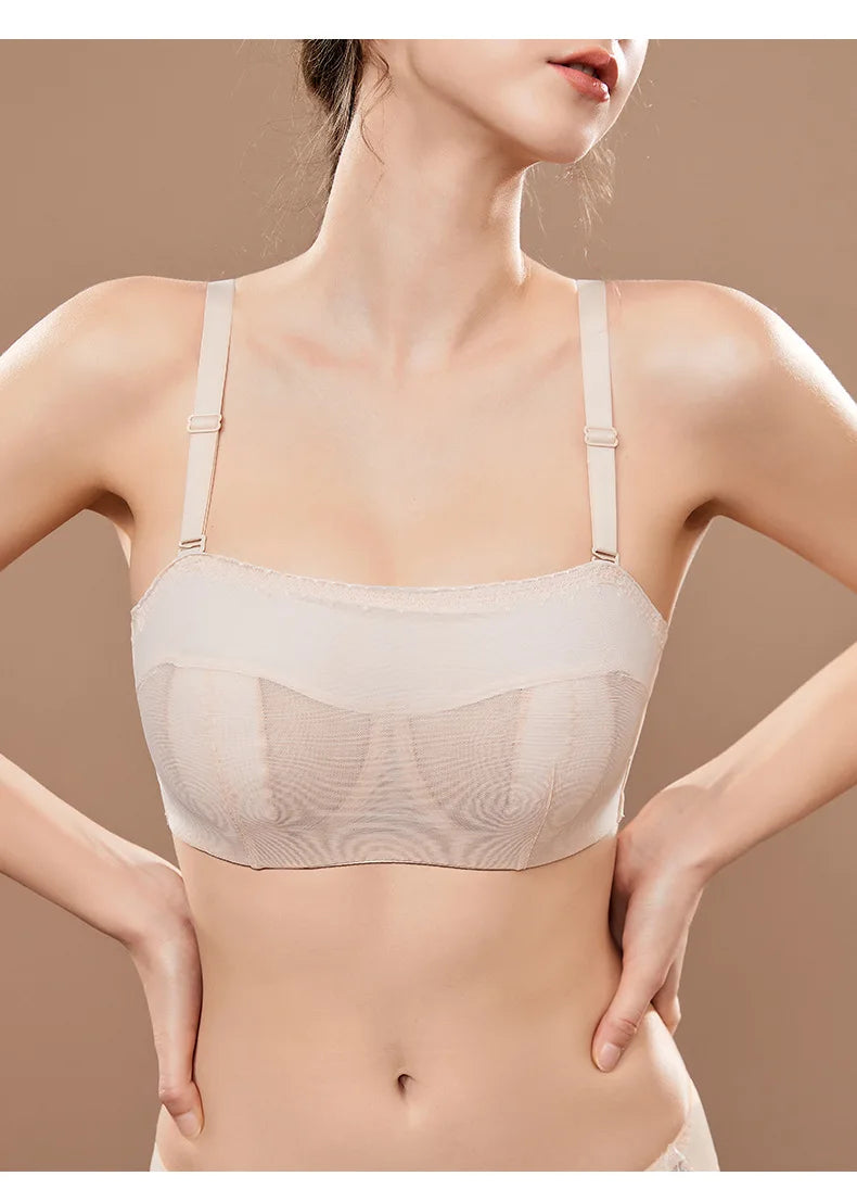 Strapless Bras for Women Transparent Full Coverage Multi-way Underwire Lace Invisible Balconette Bralette 36 38 40 42 B C D E F