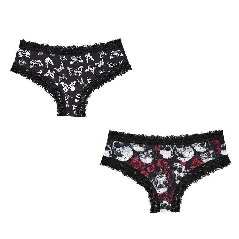 2Pc Set Lingerie Woman Sexy Underwear Lace Female Underwear Ghost Bat Butterfly Gothic Style Breathable Panties For Women