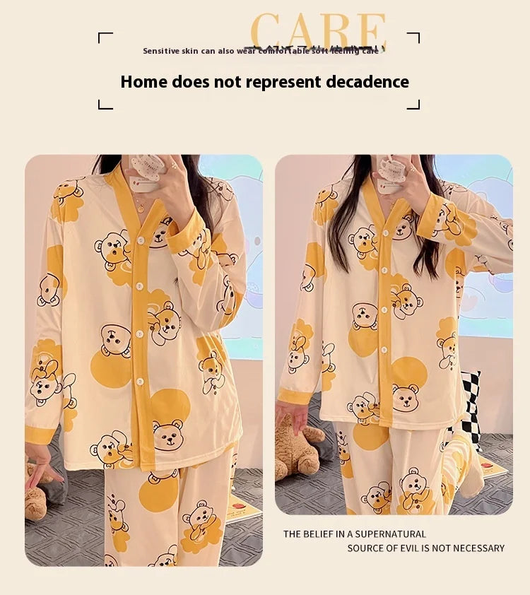 Girls' Four-Season Pajama Set Women's Long-Sleeve Homewear New Casual Outfit for Going Out and Walking Women's Homewear Set