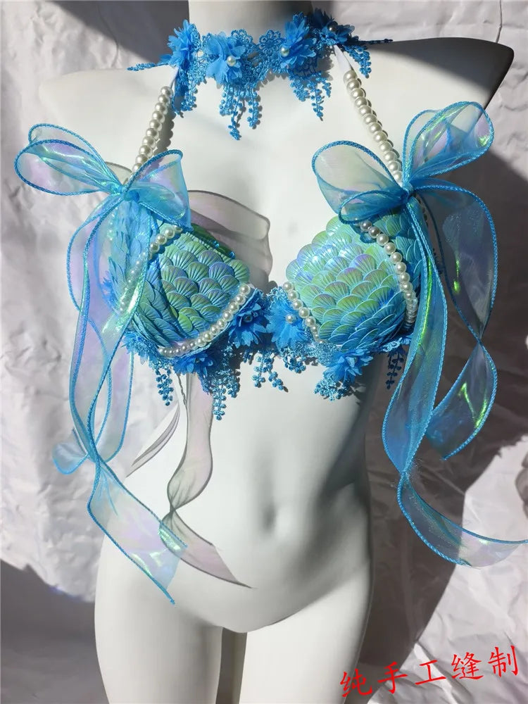 Super Beautiful Mermaid Bikini Sequin Bra Summer Swimming Free Diving Cosplay Mermaid Bra Oceanarium Bar Performance Clothing