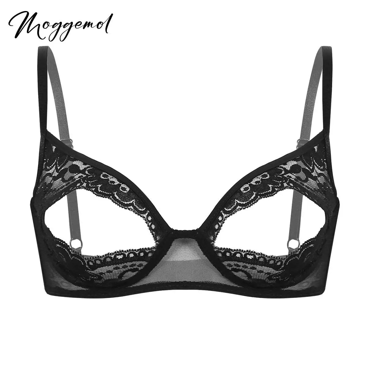 Women Nipple Exposed Bra Sexy Open Cup Lace Lingerie Exotic Brassiere Nightclub See-through Bralette Wire-free Unlined Bra Top