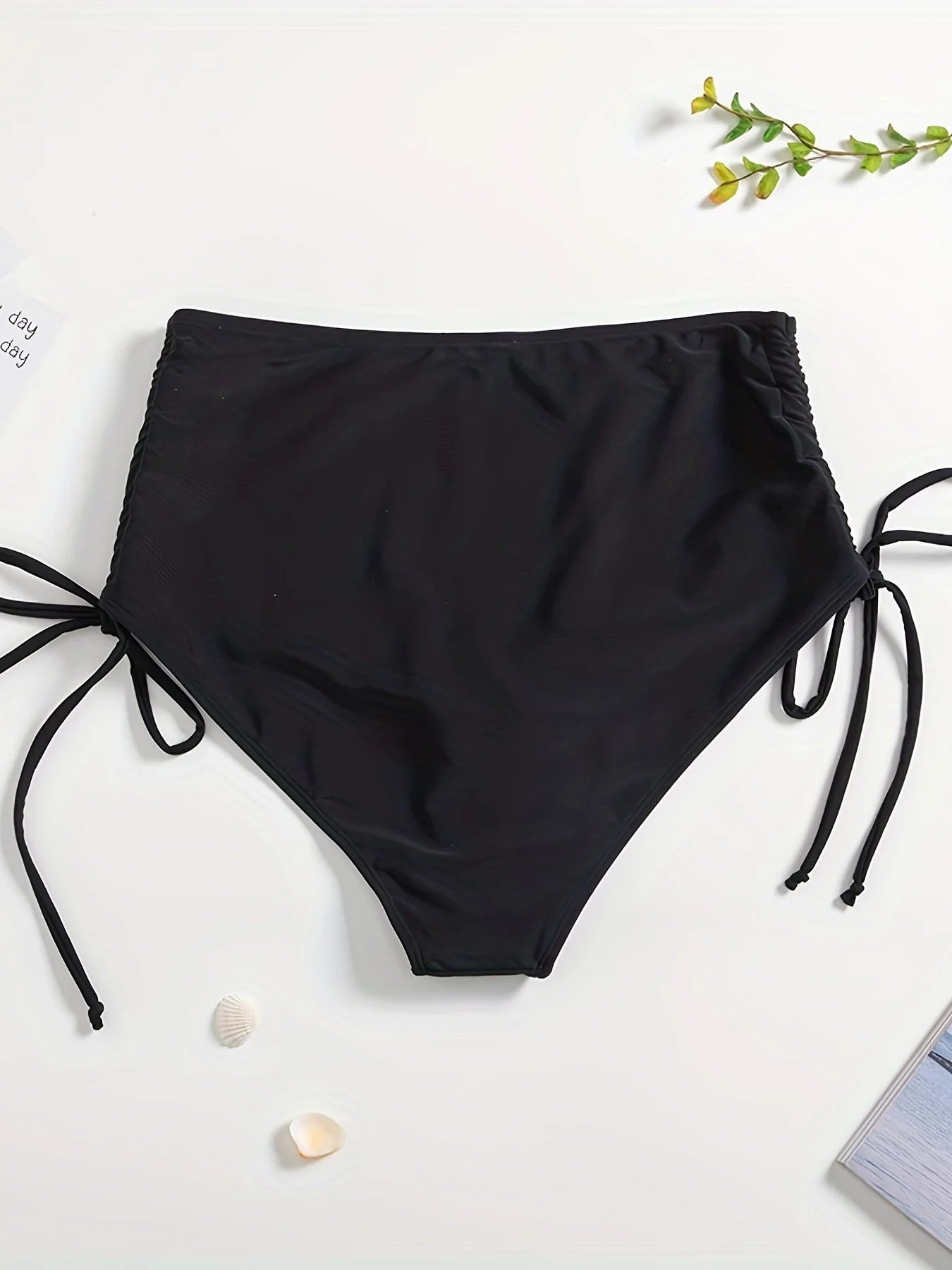 Black High-Waisted Bikini Bottoms for Women, Triangle Tie, Adjustable, Sexy, Slimming, Anti-Exposure Swim Trunks