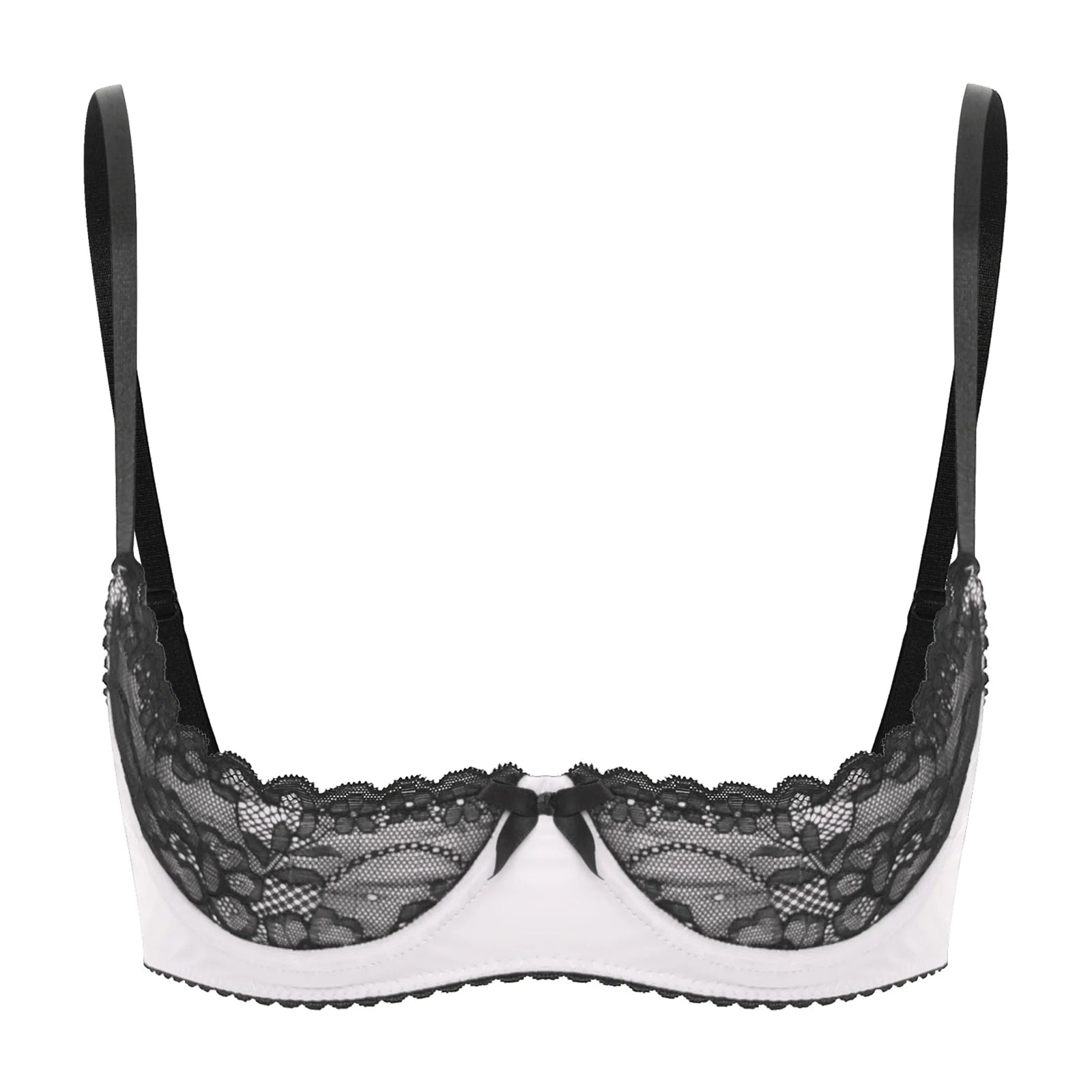 Sexy Womens Half Cup Underwire Bra Lace Push Up Open Chest Balconette Hot Bra Underwear Bare Exposed Breast Underwire Brassiere