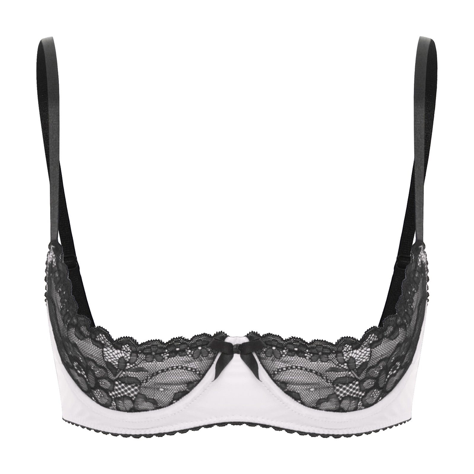 Womens Bra Tops See Through Lace 1/4 Cups Balconette Bralette Padded Underwire Shelf Bra Tops Lingerie Bralette Sexy Underwear