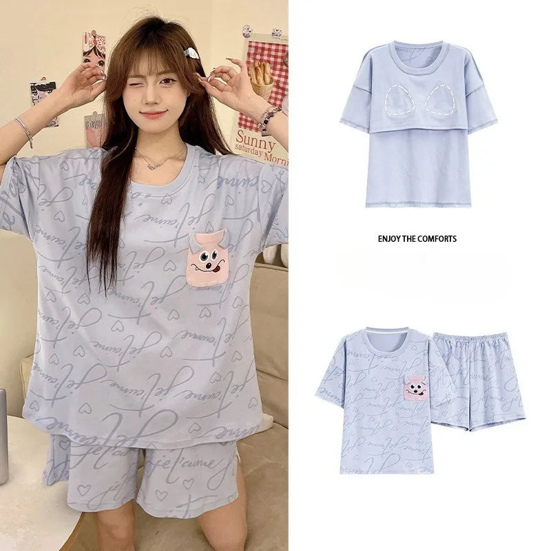 Ensembles Pyjama Set Bajama Summer Women Lady Pajamas for Woman Nightwear Women's Summer Suit With Shorts Loungewear Sets Woman
