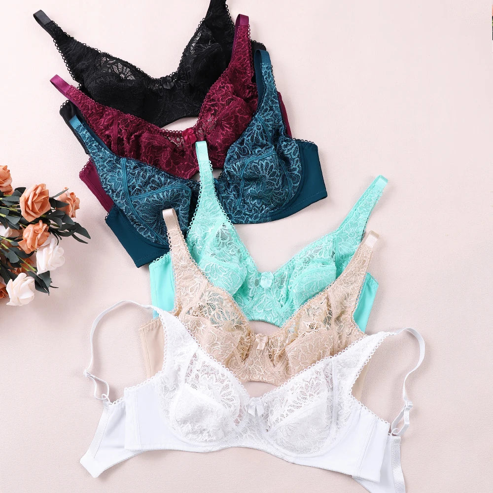 Big Size Bras For Women Lingerie Floral Lace Bra Unpadded Bralette Sexy perspective Bra Underwear Underwire brassiere BH