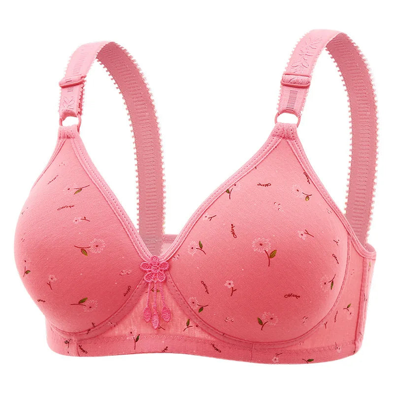 Large and Thin Underwire Bra Without Steel Ring Comfortable Gathering and Breathable Bra for Middle-aged and Elderly Mothers