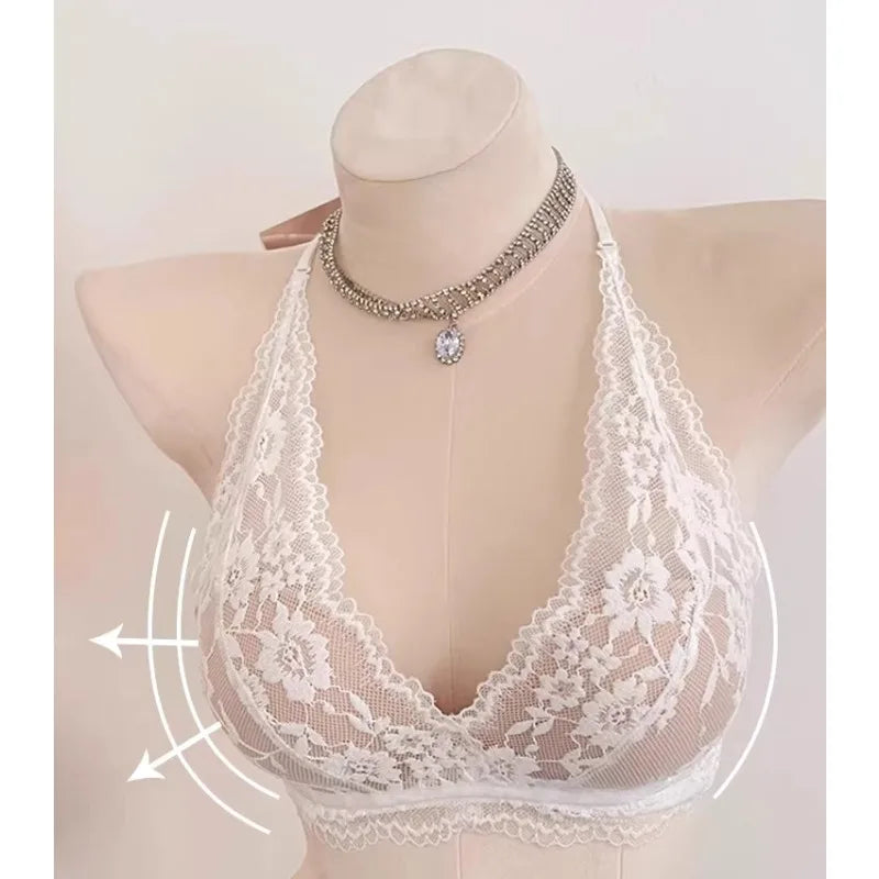 Lace Halter Backless Bra Push Up Small Bust Sexy Pure Desire Back Beauty Women Young Girl Fashion Intimates Underwear New Trend