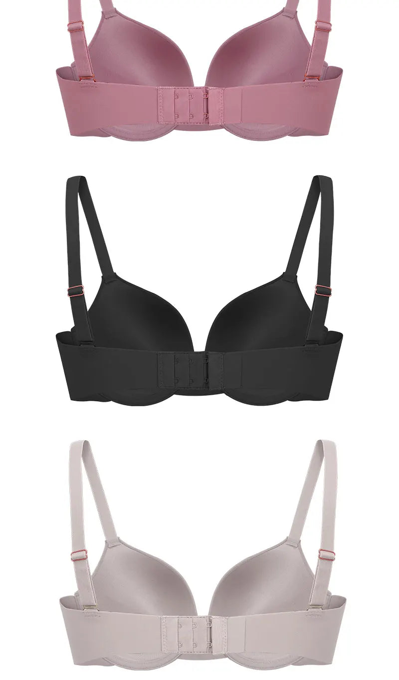 2Pcs/Set Comfortable Adjustable Push Up Bra Shockproof Lingerie Wireless Deep V Bra Anti-sagging Brassiere for Women Summer Bras